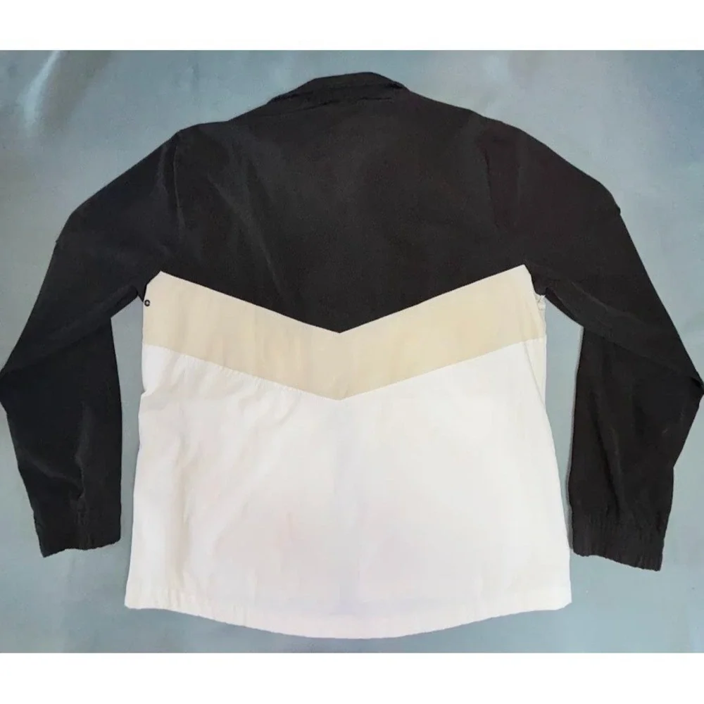 Hollister Windbreaker Jacket Men XL Black/White Epic Flex Mesh Lined Chevron EUC